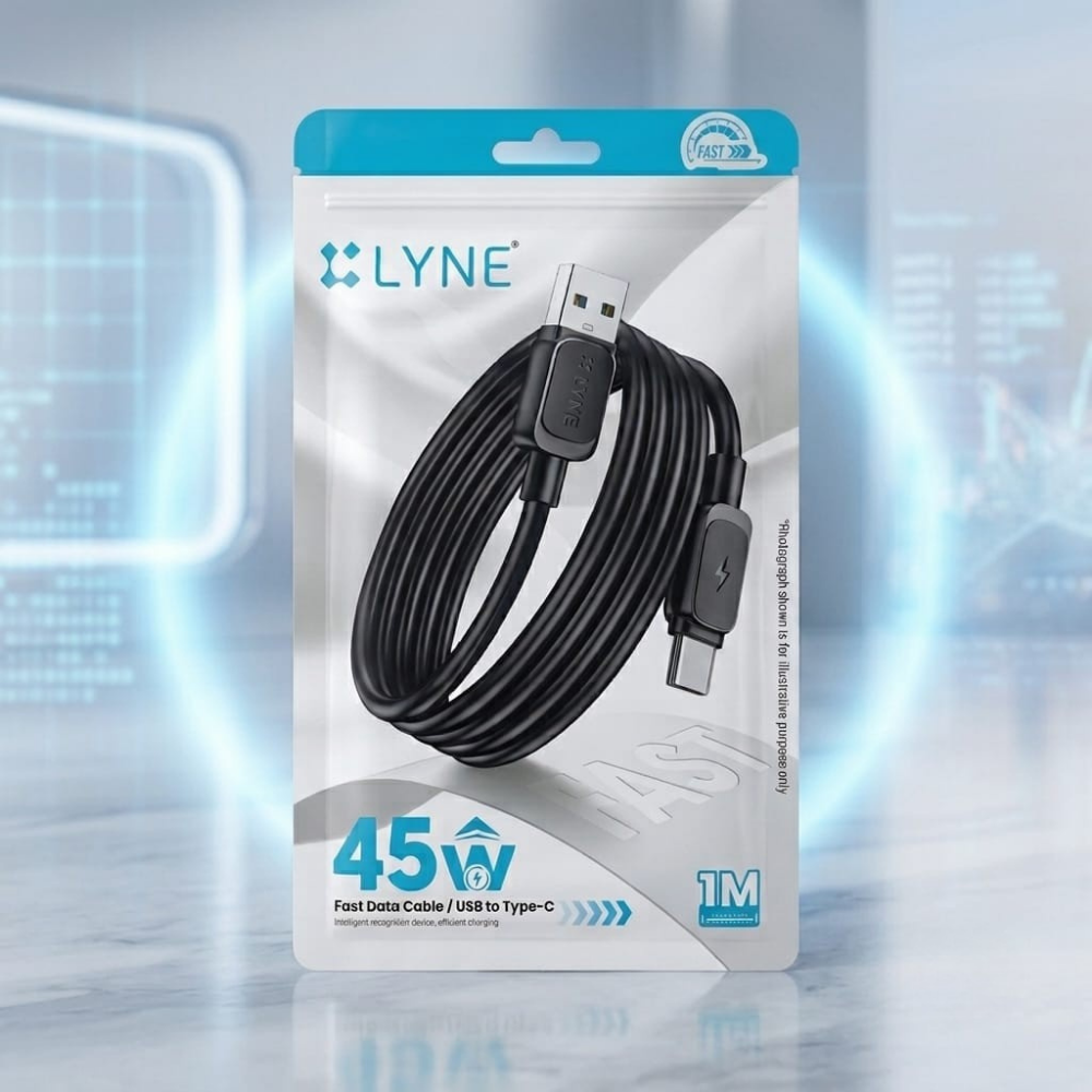 LYNE 45W Fast Charging USB to Type-C Data Cable – 1M