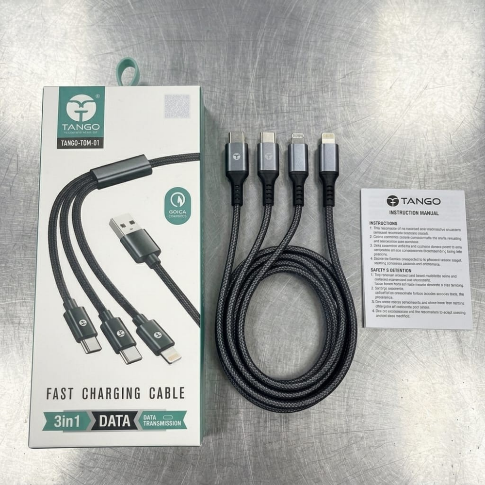 TANGO TANGO-TOM-01 Multi-Port Fast Charging Cable (USB-A to Dual USB-C & Dual Lightning)