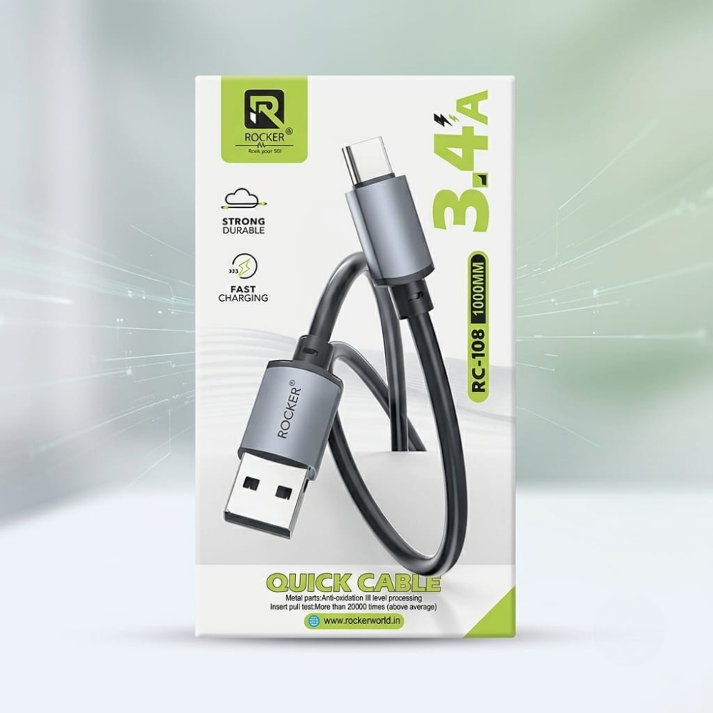 ROCKER RC-108 3.4A Quick Charge USB-A to Type-C Cable (1 Meter / 1000mm)