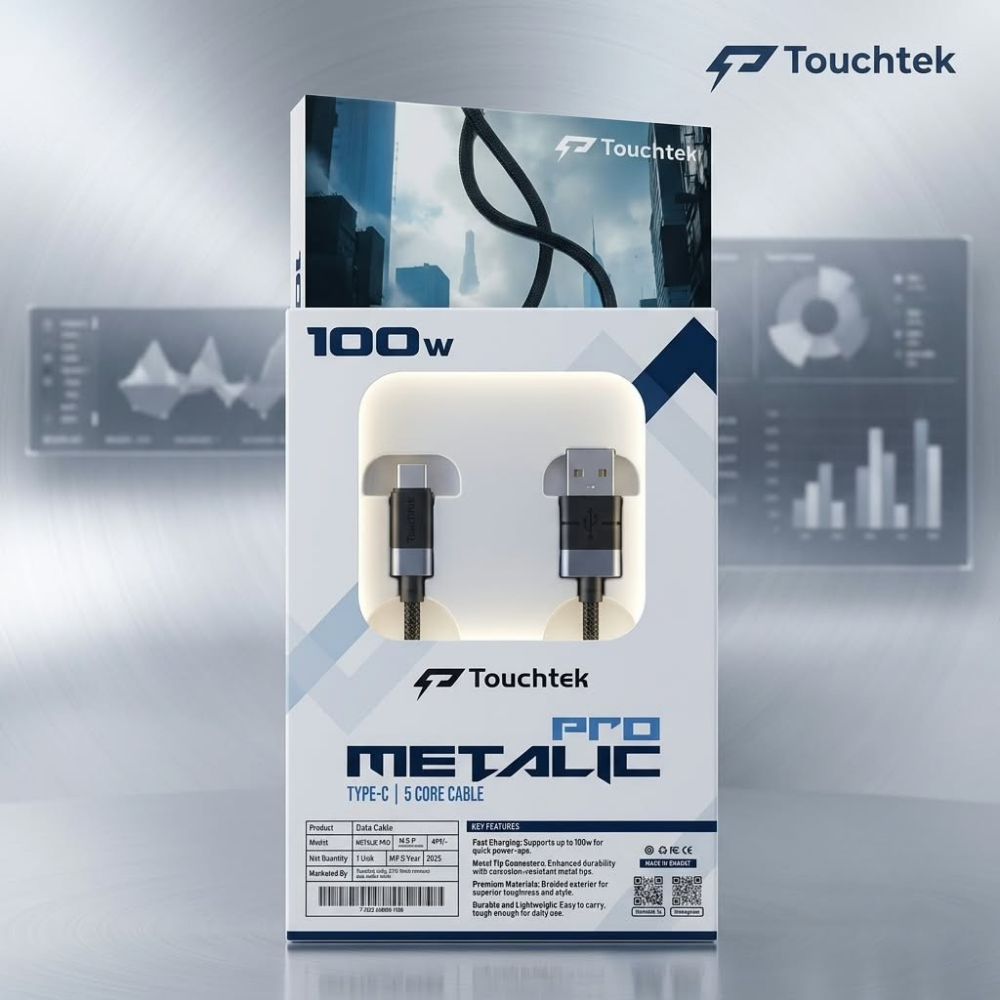 Touchtek Pro Metalic 100W Type-C 5 Core Data Cable