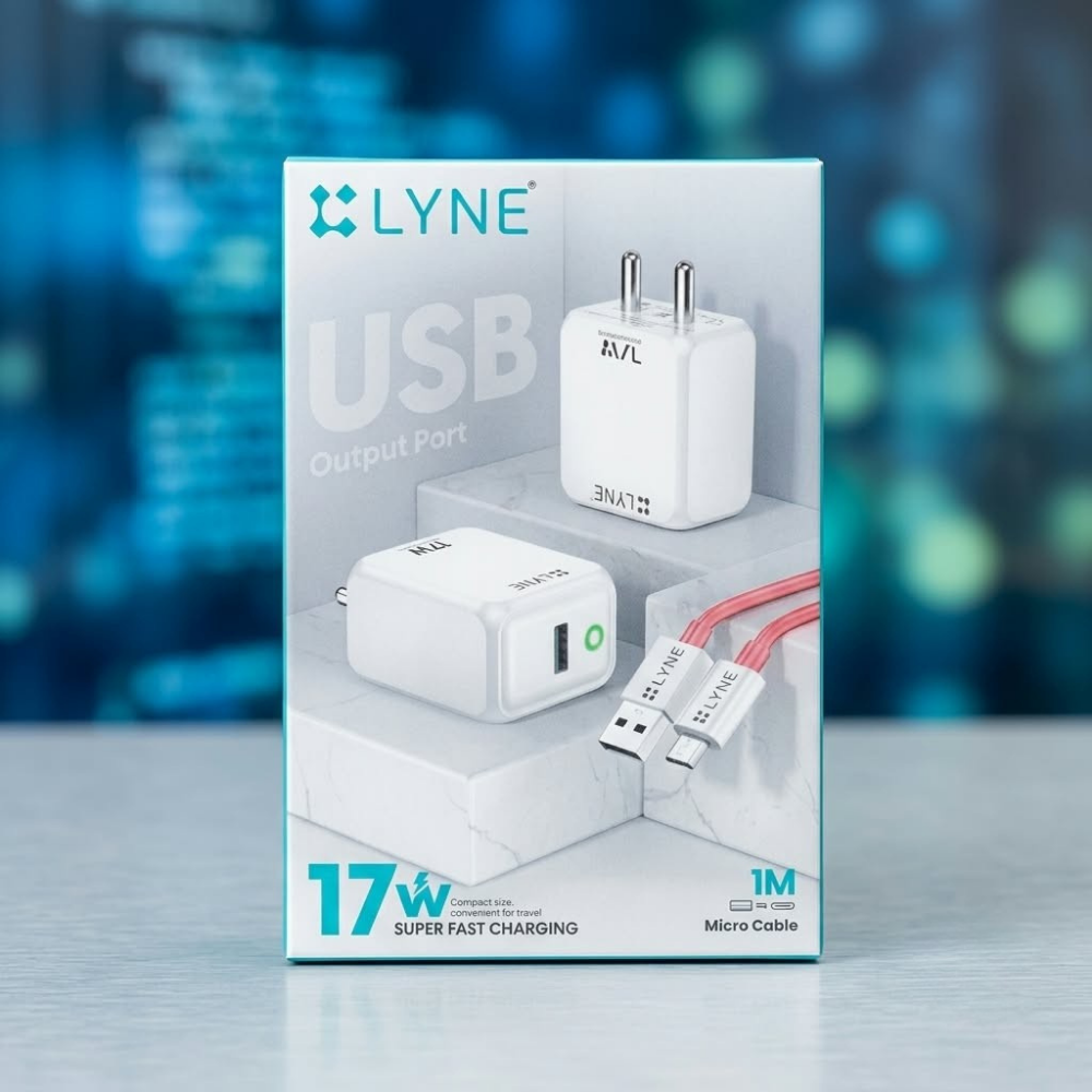 LYNE 17W Super Fast Charging USB Power Adapter with 1M Micro Cable