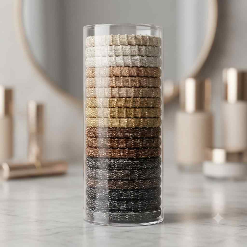 Transparent Cylinder Container with Assorted Neutral Hair Ties ( 18 piece)
