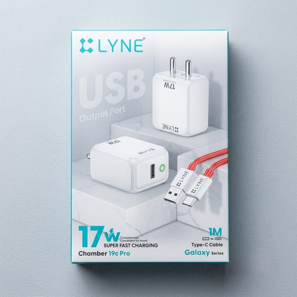 LYNE Chamber 19c Pro 17W Super Fast Charging USB Wall Charger with 1M Type-C Cable (Galaxy Series)